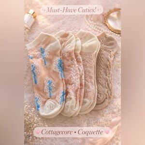 Chic Coquette Socks Set Floral Knit Ankle Socks Cottagecore Soft Girl Aesthetic
